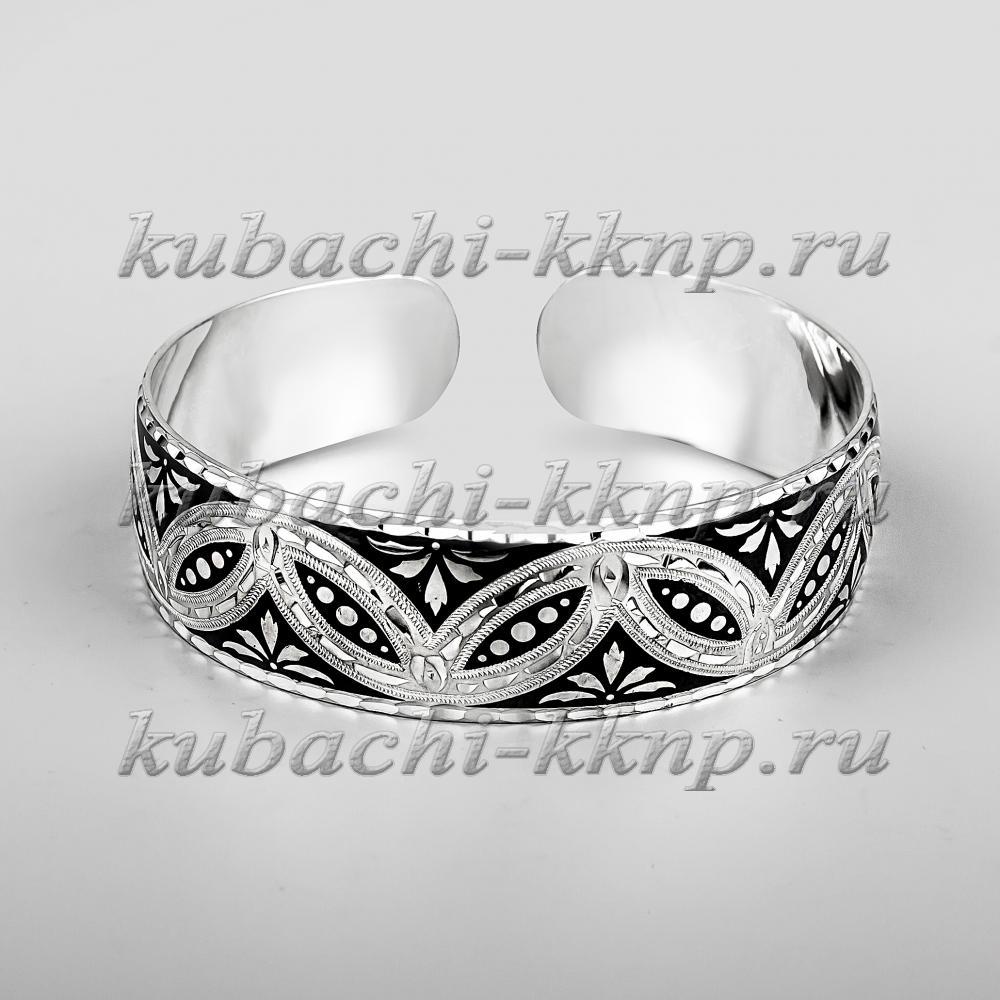Кубачинский браслет из серебра с капельками черни, БР218 фото 1
