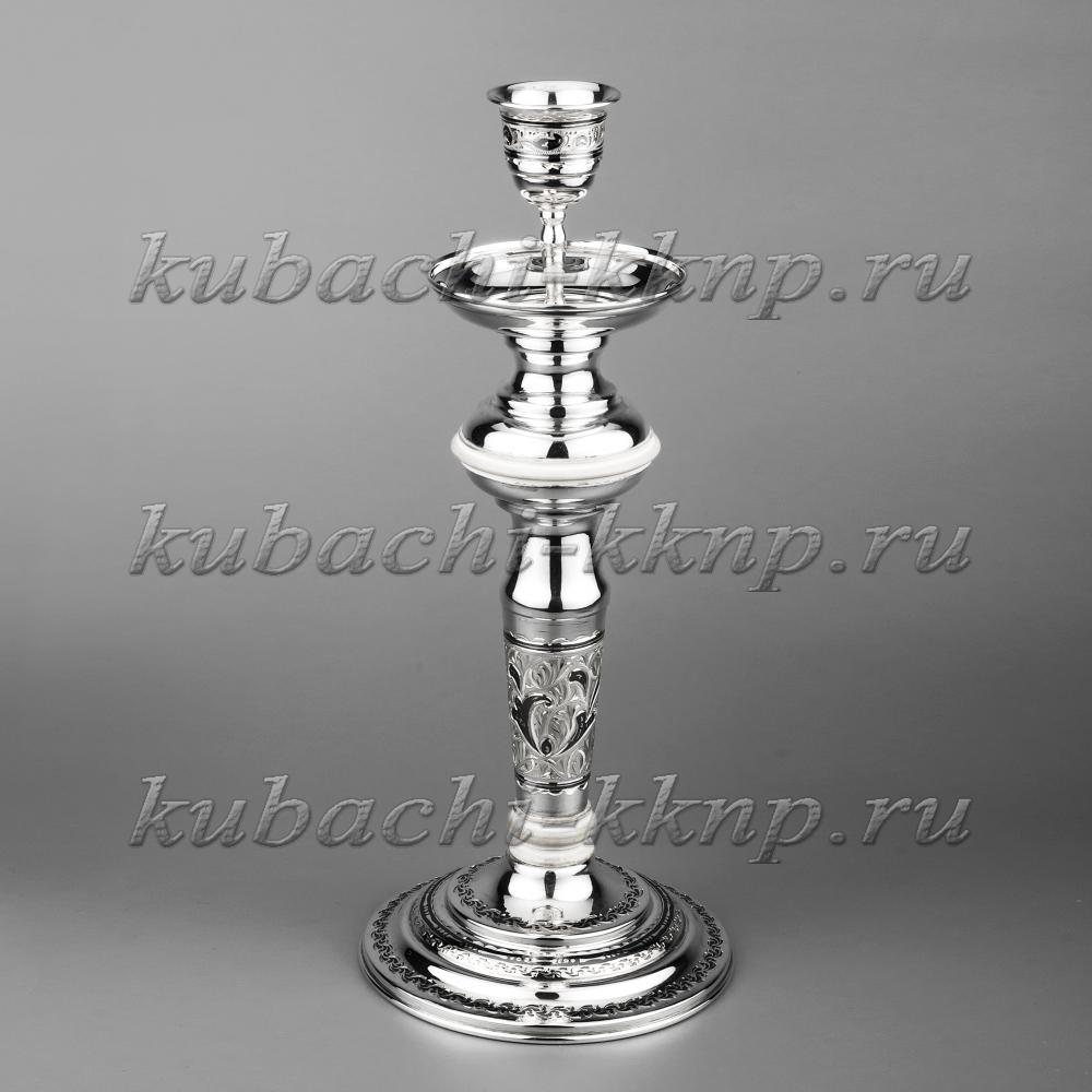 Подсвечник серебряный с орнаментом на одну свечу, пдс0002 фото 1