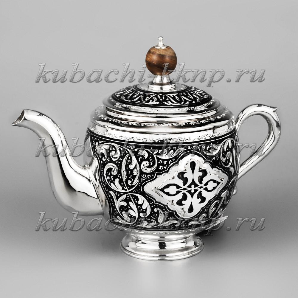 Серебряный чайник с черненым орнаментом, 540 мл, чн018 фото 1