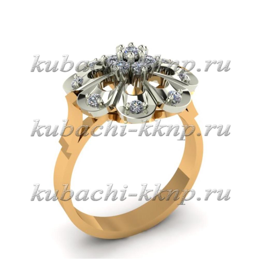 нежное кольцо из лимонного золота с фианитами, 00087r фото 1
