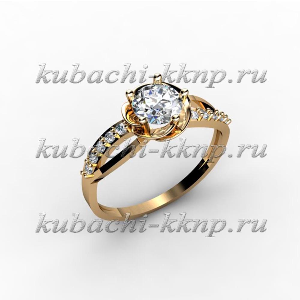 Нежное женское кольцо из золота с фианитами, 00040r фото 1
