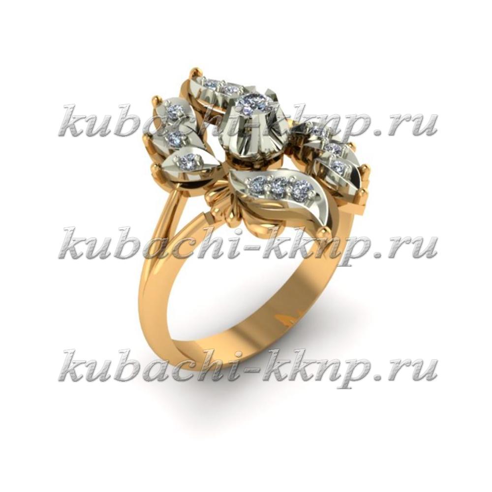 Золотое кольцо с фианитами Тюльпан с лепестками, 00089r фото 1