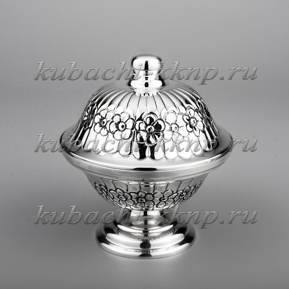 Серебряная икорница с крышкой «Ромашка», ик021 фото 1