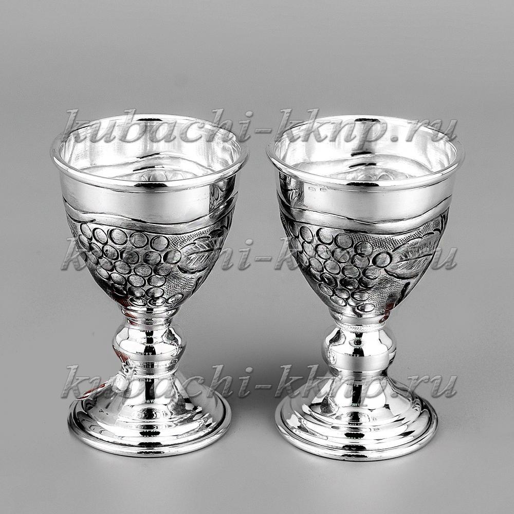 Набор серебряных рюмок с виноградным орнаментом «На двоих», 40 мл, р042-2 фото 1