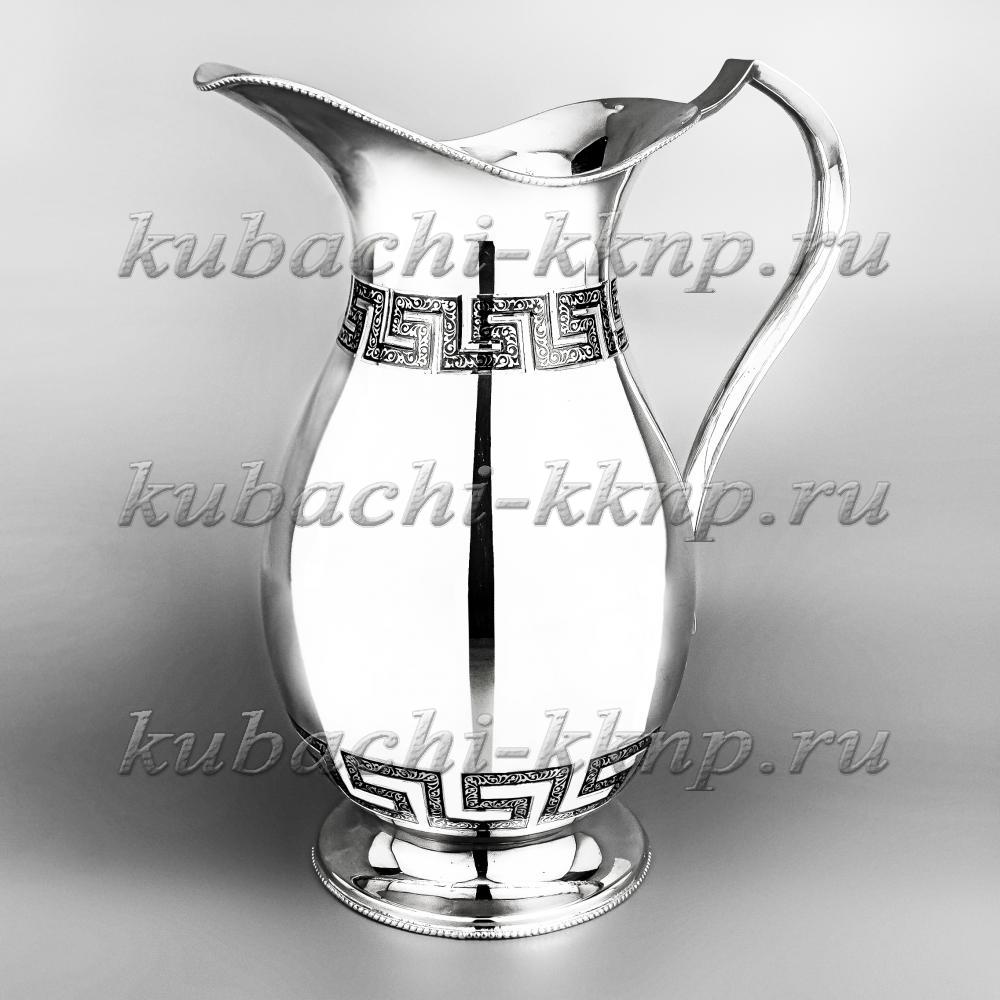 Кувшин из серебра глянцевый с греческим орнаментом, 1,6 л, кв068 фото 1