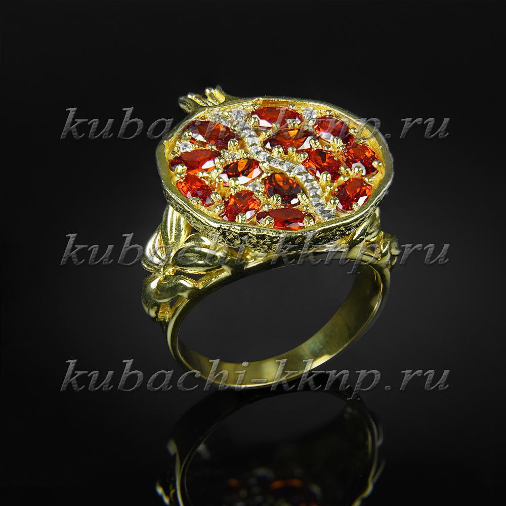 Серебряное кольцо с фианитами цвета Гранат позолота, к210 фото 1