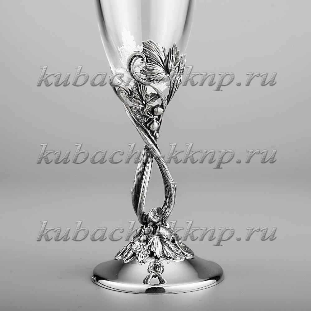 Серебряный фужер Лоза со стеклом, ф106 фото 2