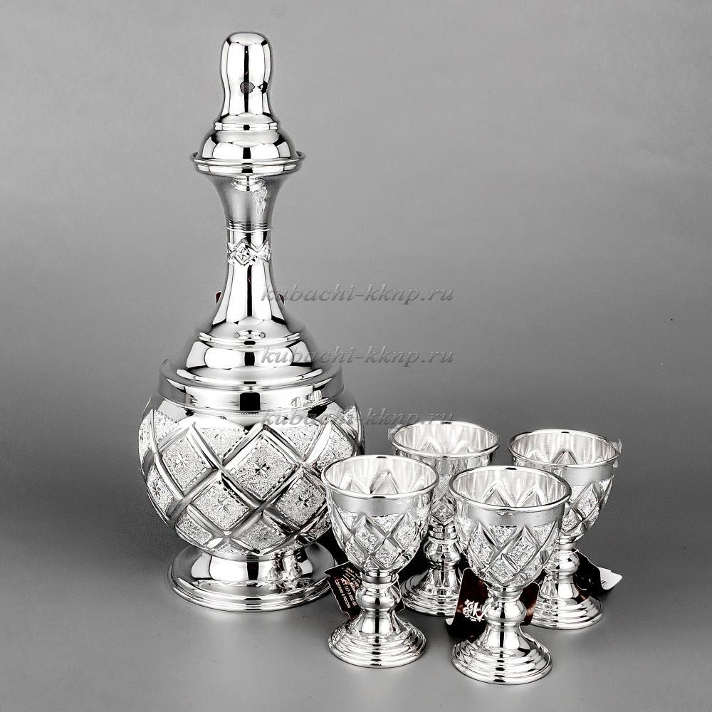 Водочный, коньячный набор из серебра 925 пробы «На четверых», вс015 фото 2