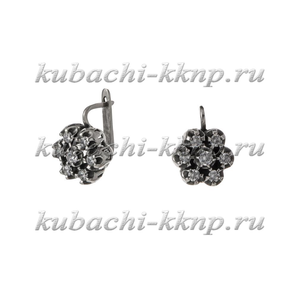 Серебряные серьги с белыми фианитами Малая ромашка, Ag-с134 фото 1