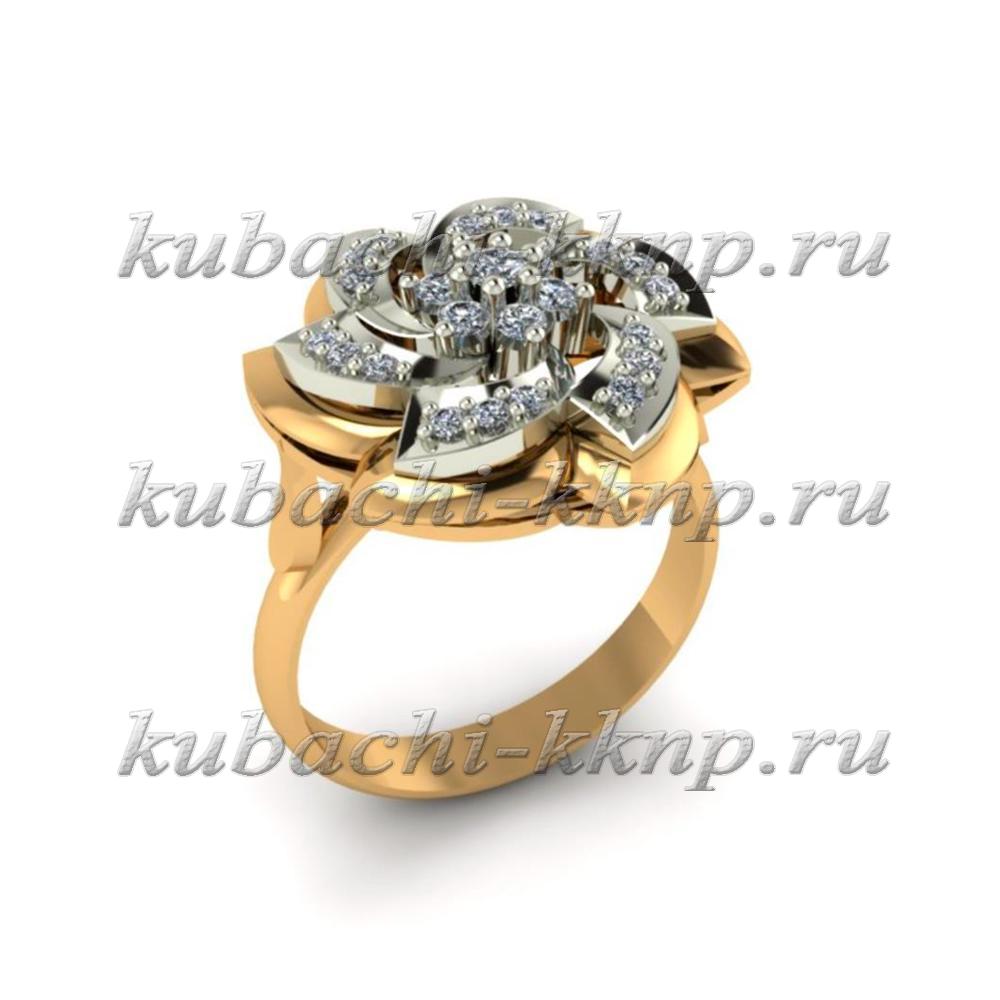Золотое кольцо с фианитами Цветок, 00095r фото 1