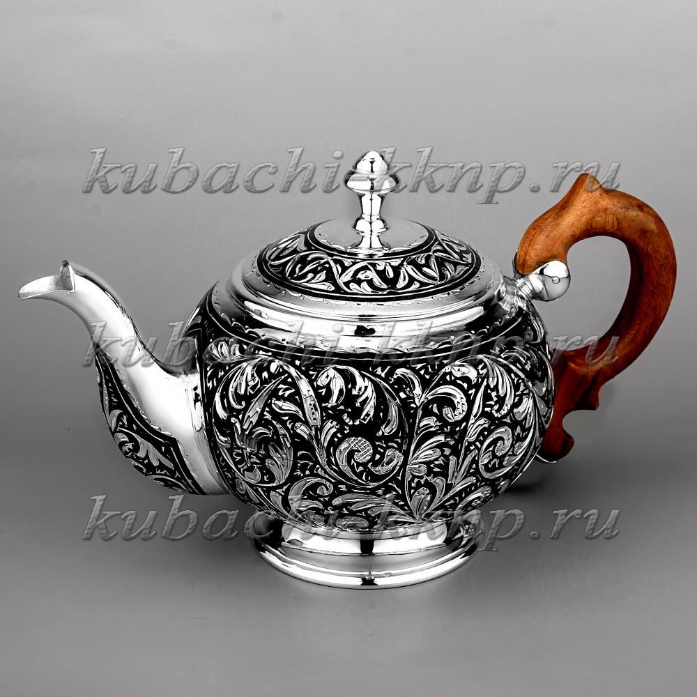 Серебряный чайник с деревянной ручкой Краса, чн041 фото 1