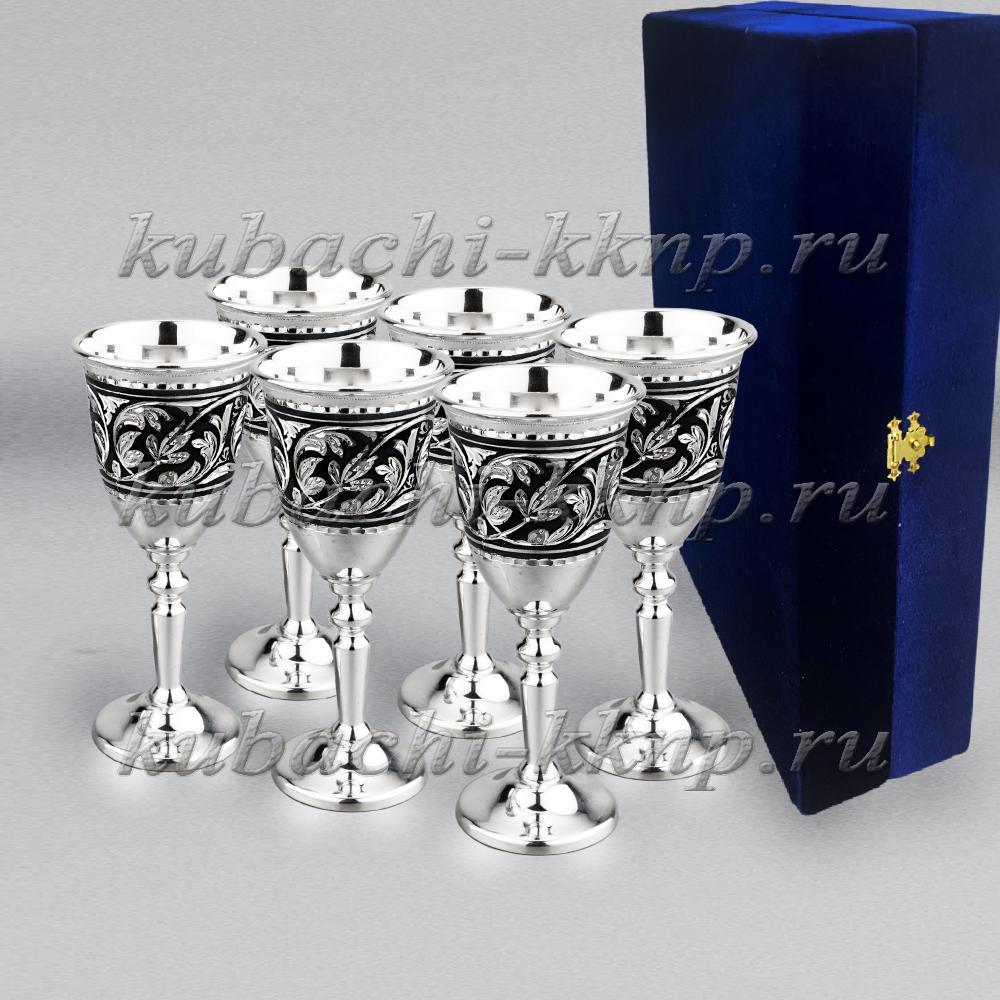 Набор серебряных рюмок с гравировкой от мастеров Кубачи, р096-6 фото 1