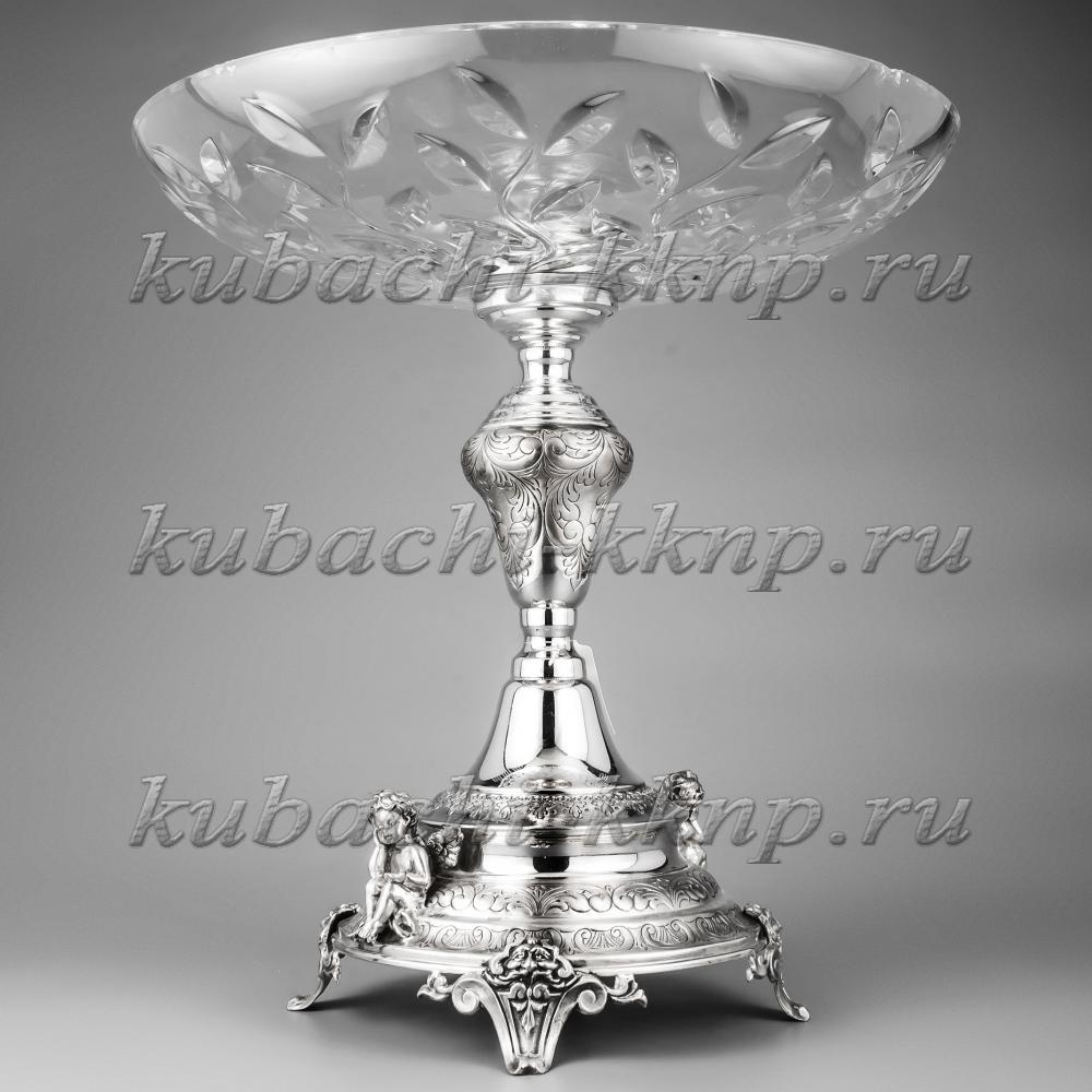 Серебряная ваза с хрустальной чашей, вз021 фото 2