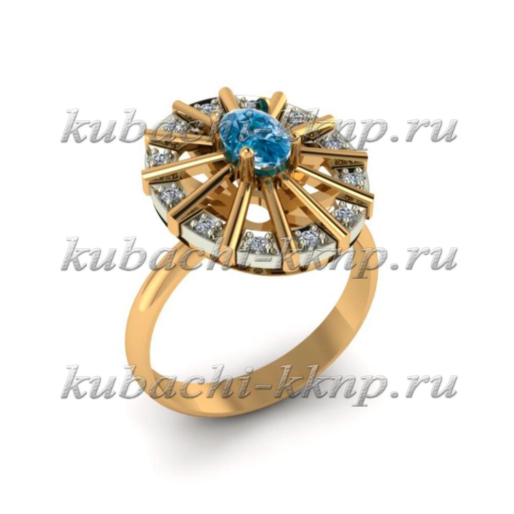 Интересное золотое кольцо с фианитами под топаз, 00101r фото 1
