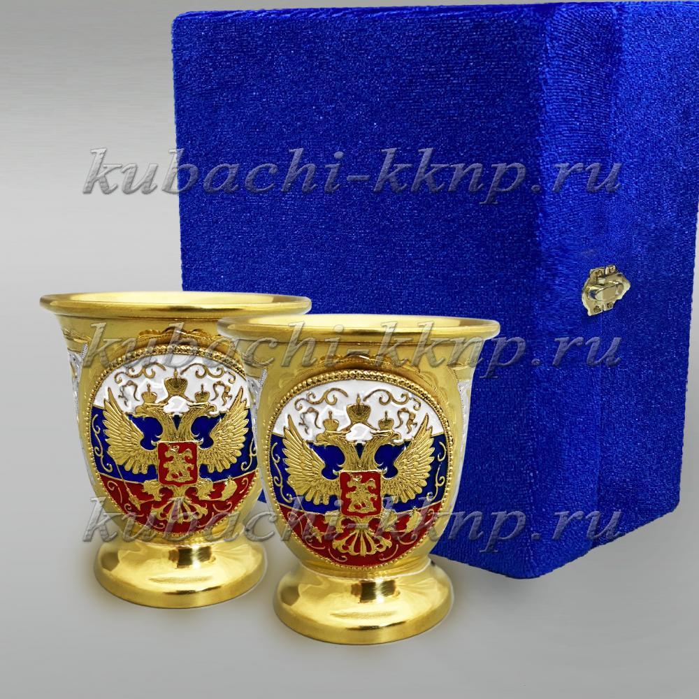 Набор серебряных стопок с гербом России, стп048-2 фото 1