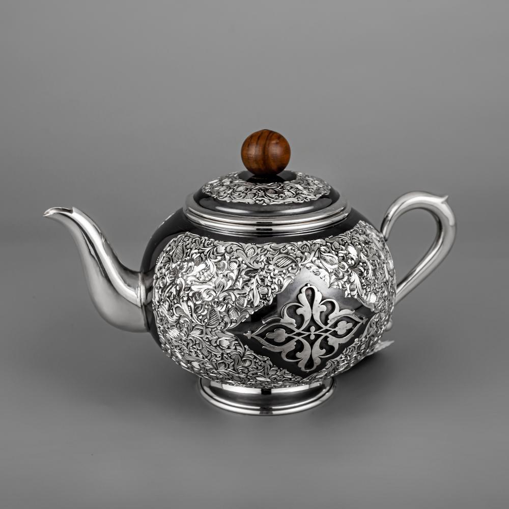 Серебряный чайник с оксидировкой «Грация», чн032 фото 1