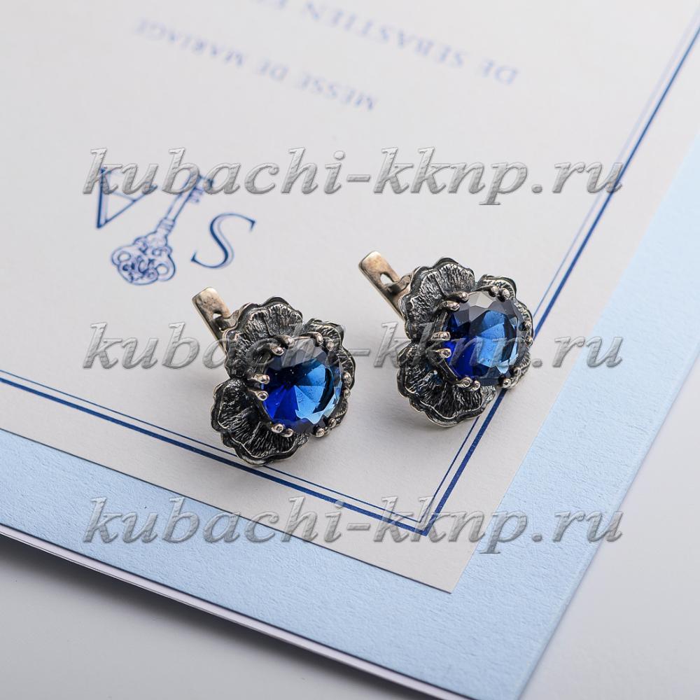 Серебряные серьги с синим фианитом Кленовые, Ag-с-9 фото 1