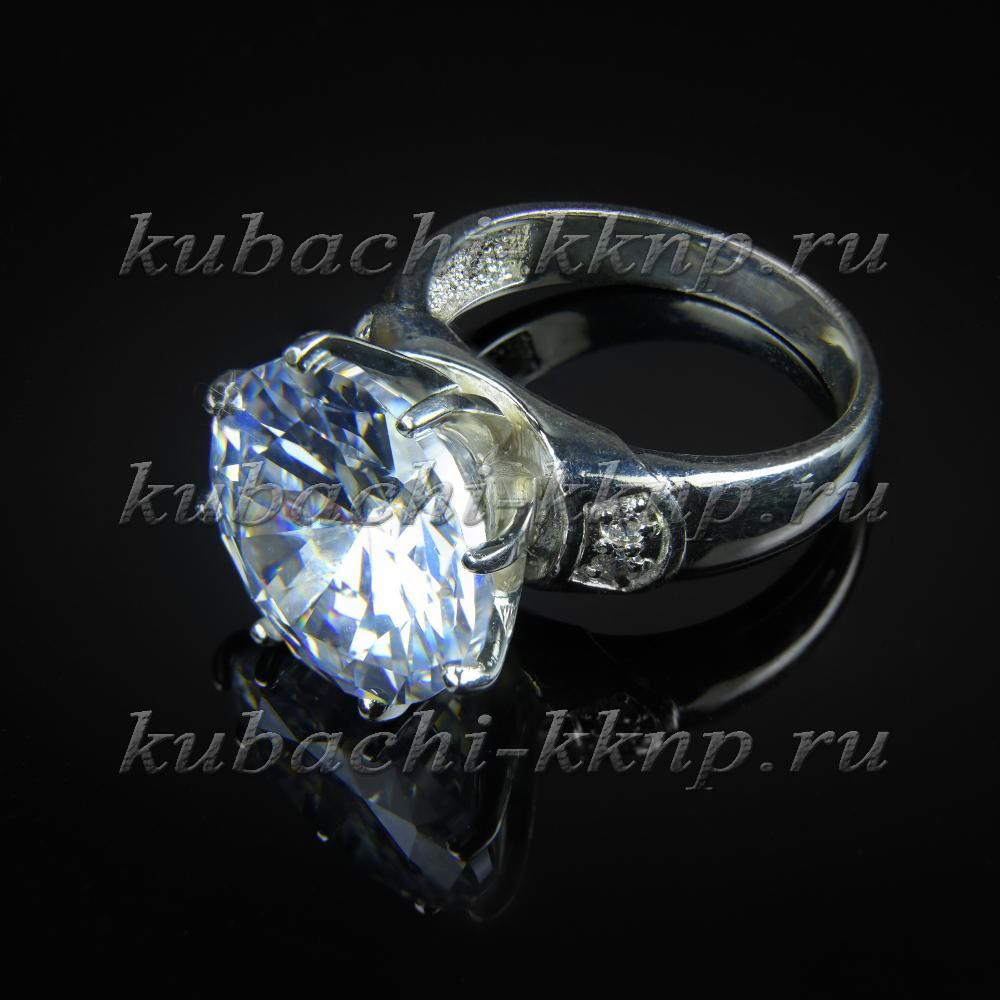 Серебряное кольцо с большим белым фианитом Классика, к202м фото 1
