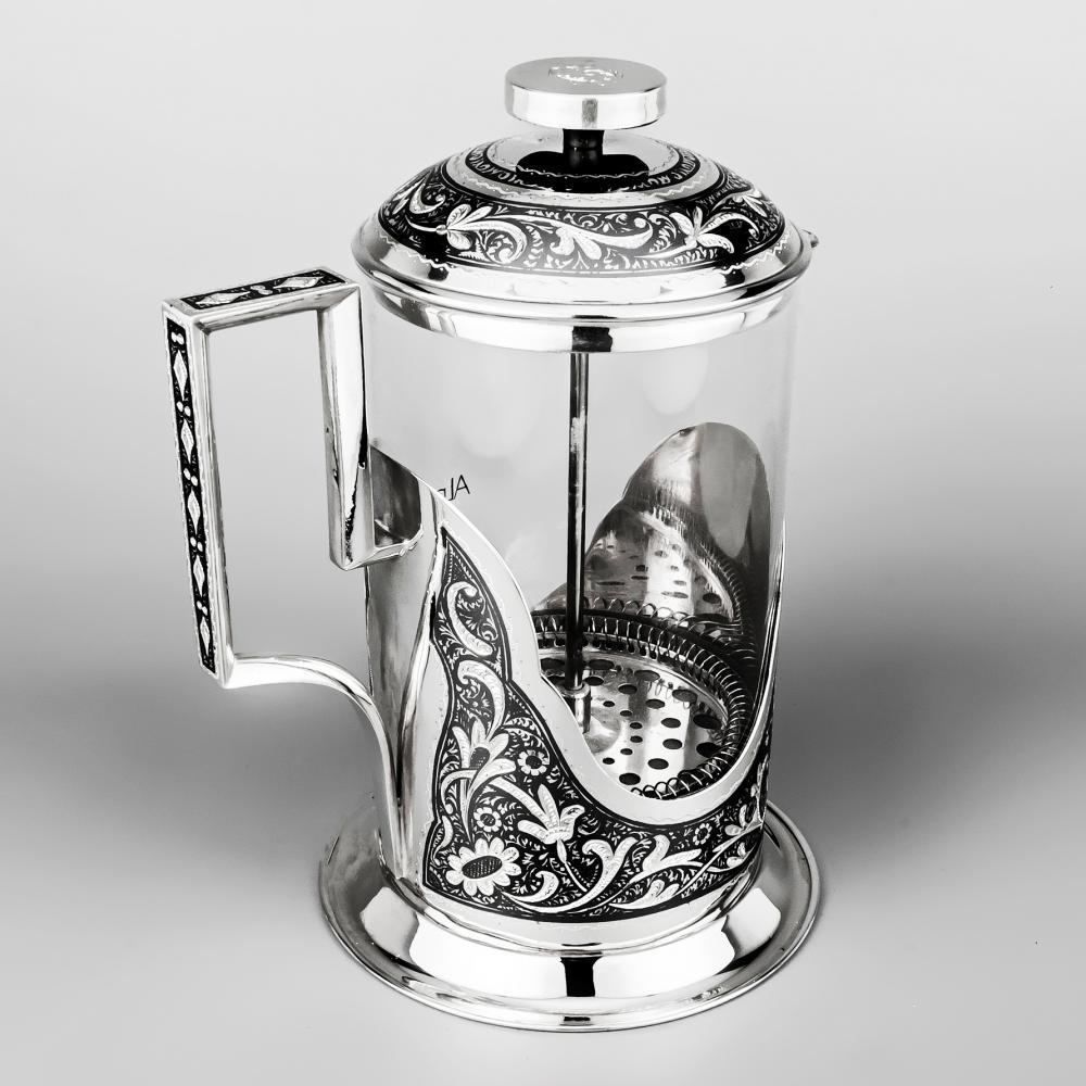 Чайник серебряный со стеклом френч пресс, чн017 фото 3