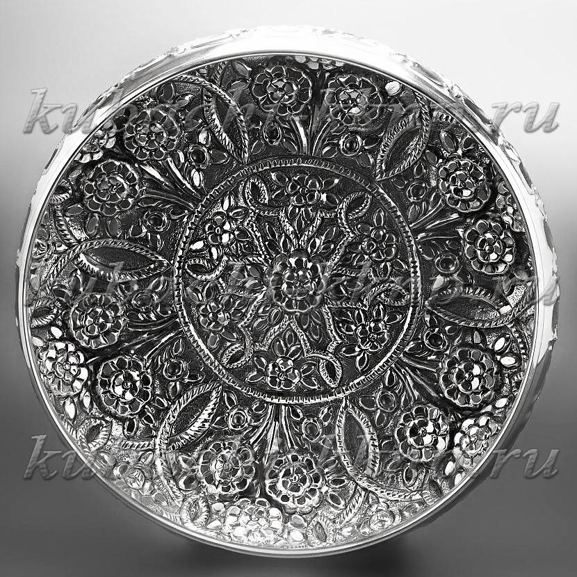 Серебряная конфетница кубачинская в Этно стиле, кф00032 фото 2