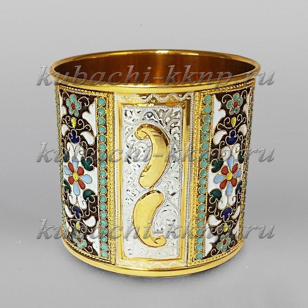 Серебряный стакан с позолотой и эмалью «Финифть», ст086 фото 1