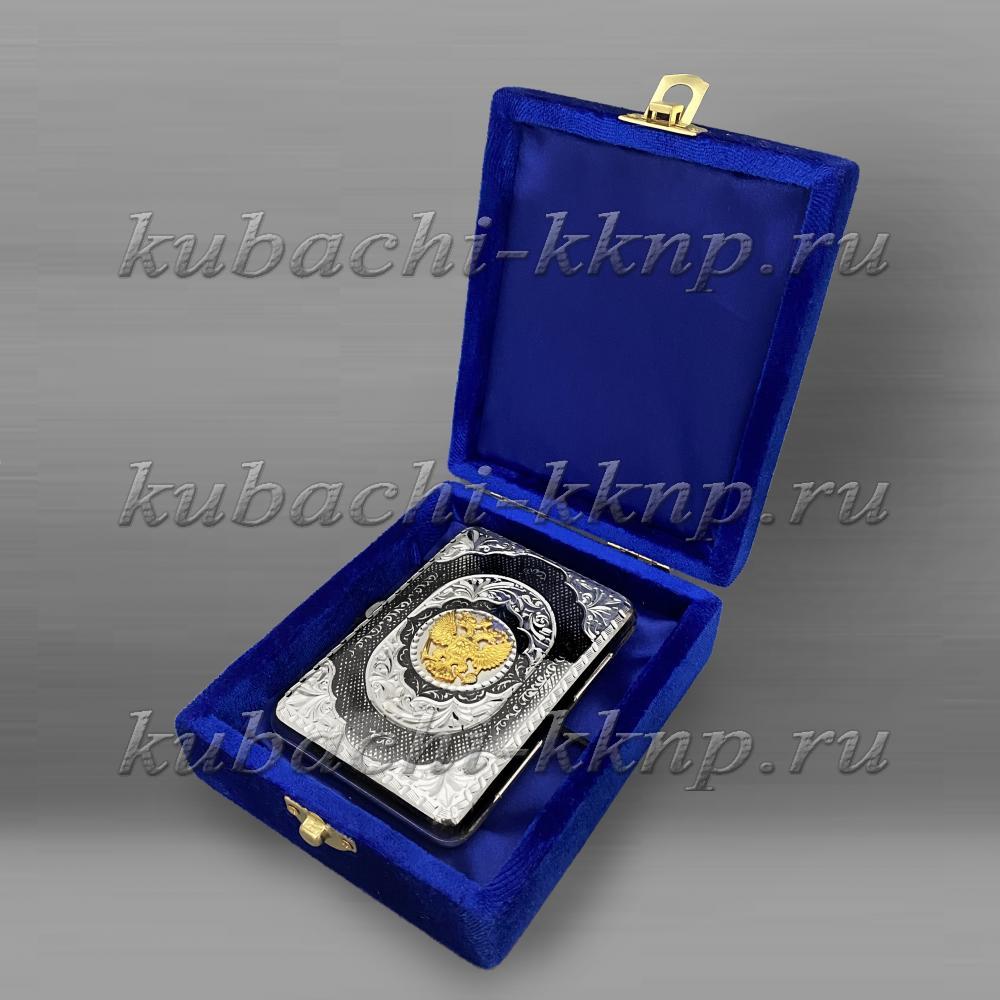 Серебряный портсигар с позолоченным гербом, ПДС065 фото 4