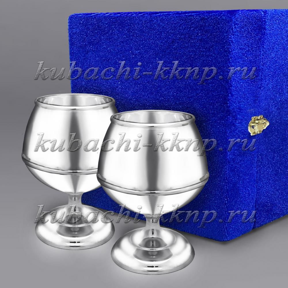 Набор из двух глянцевых серебряных бокалов для конька и бренди, бк061-2 фото 1