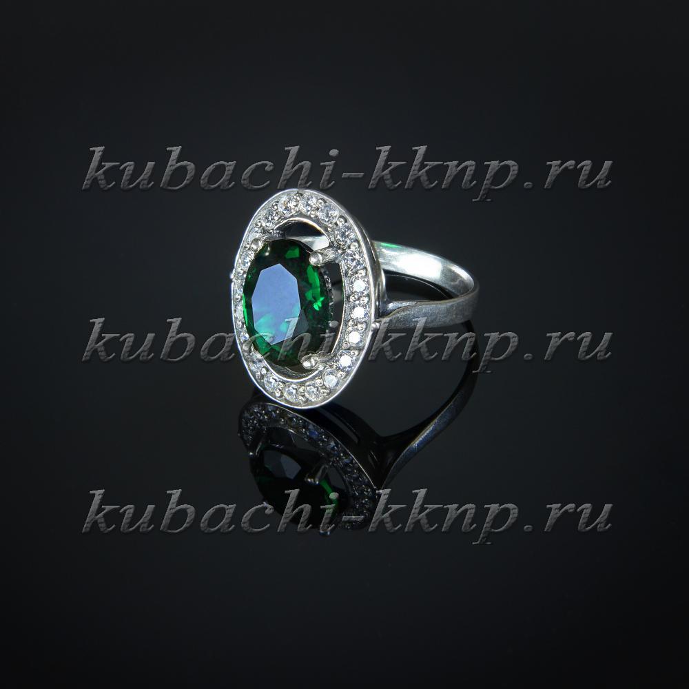 Серебряное кольцо с фианитом цвета изумруд Берми, к243 фото 1