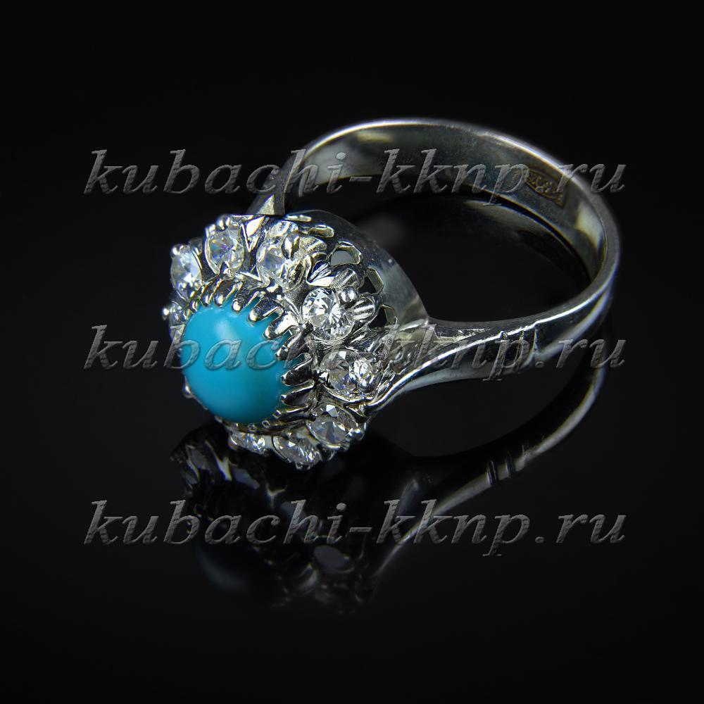 Серебряное кольцо Малинка с искусственной бирюзой и белыми фианитами, к216 фото 1