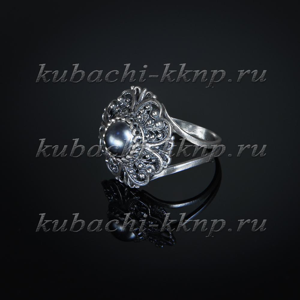 Кольцо из серебра кубачи с искусственным серым жемчугом, к251 фото 1