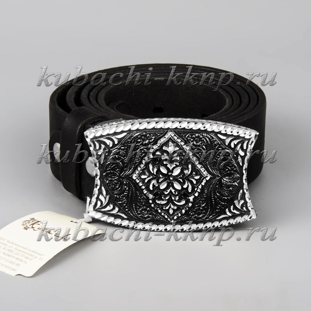 Пряжка серебряная с черным кожаным ремнем, рм013 фото 1
