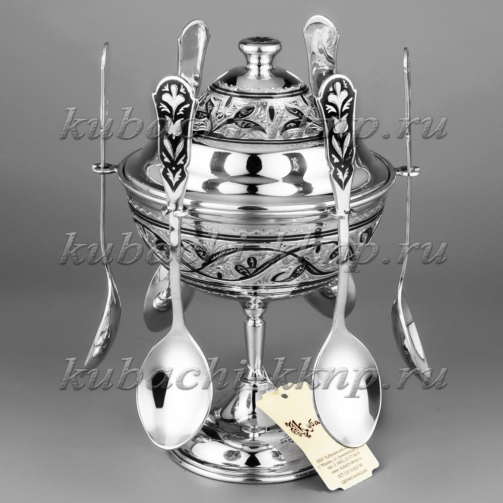 Серебряная икорница - вареница с шестью ложками, ик011 фото 1