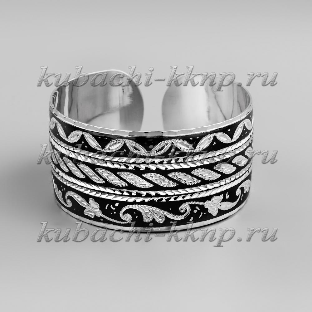 Жесткий серебряный браслет с народным орнаментом, БР148 фото 1