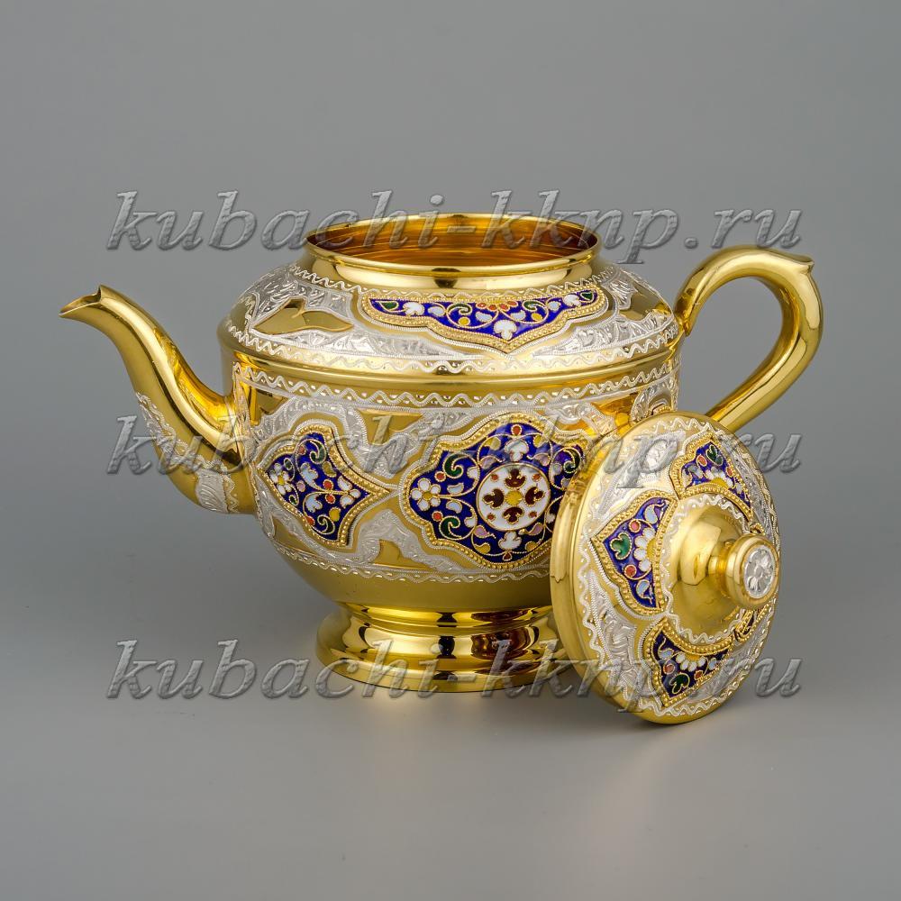 Серебряный чайник с эмалью «Финифть», чн025 фото 2