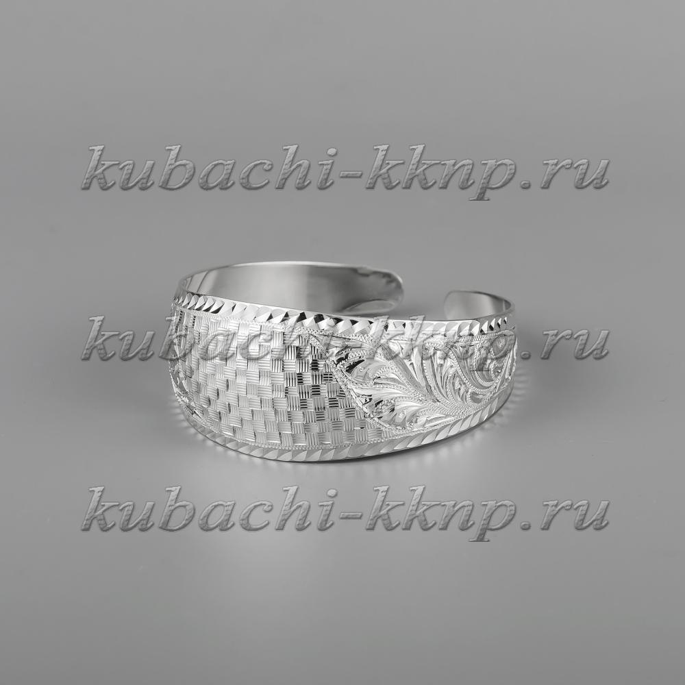 Кубачинский браслет из серебра с лазерной и ручной гравировкой, бр211 фото 2