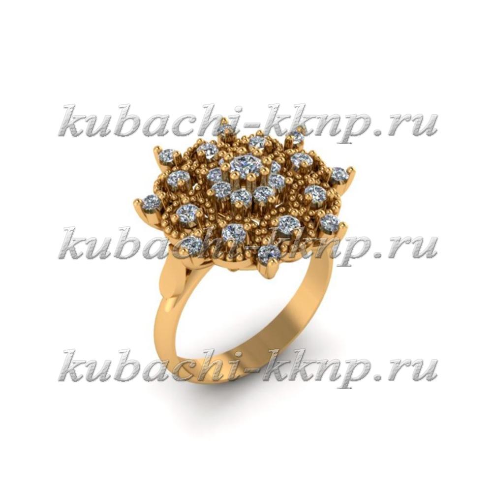 Золотое кольцо с фианитами Кувшинка, 00116r фото 1