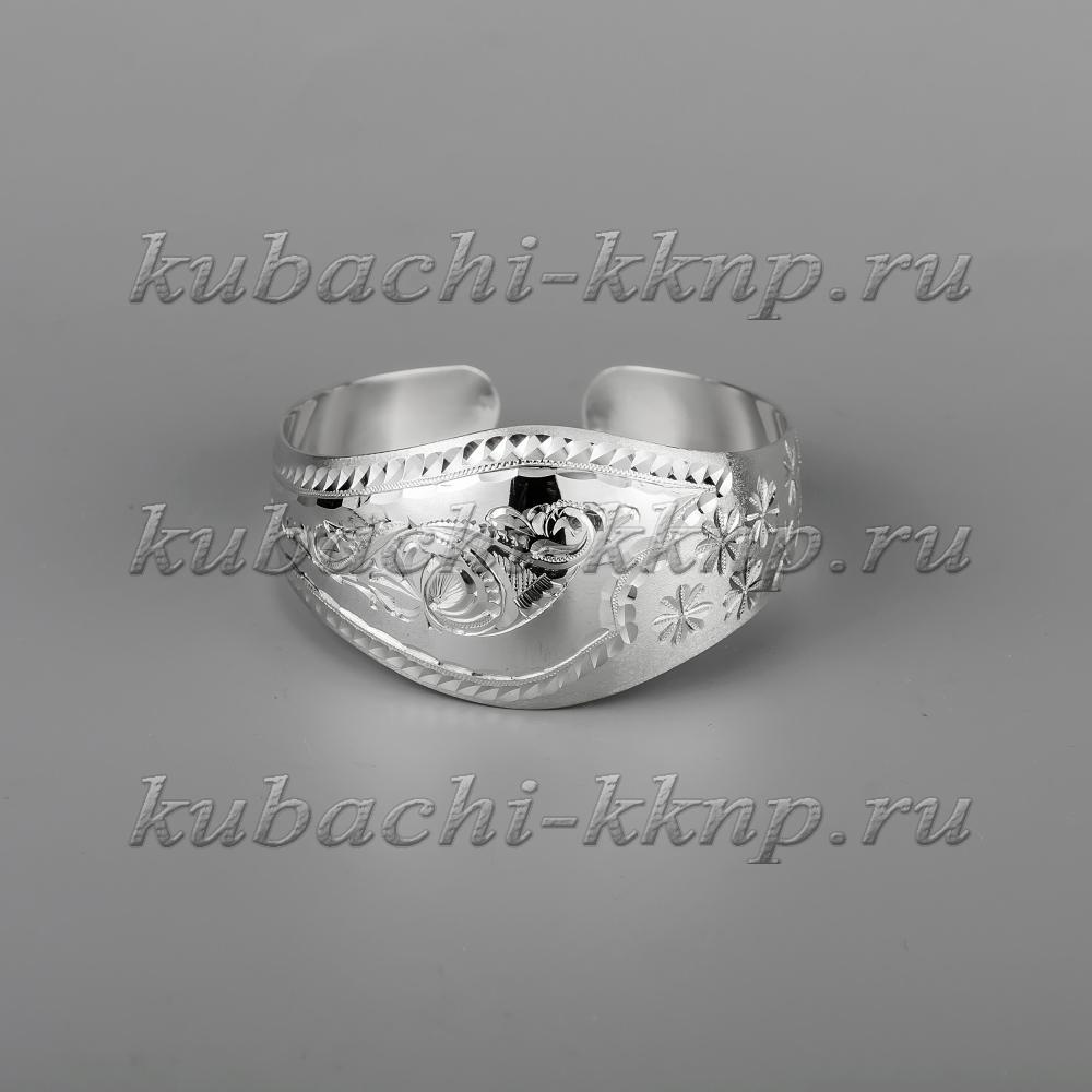 Разноширокий кубачинский браслет из серебра без чернения, бр205 фото 1
