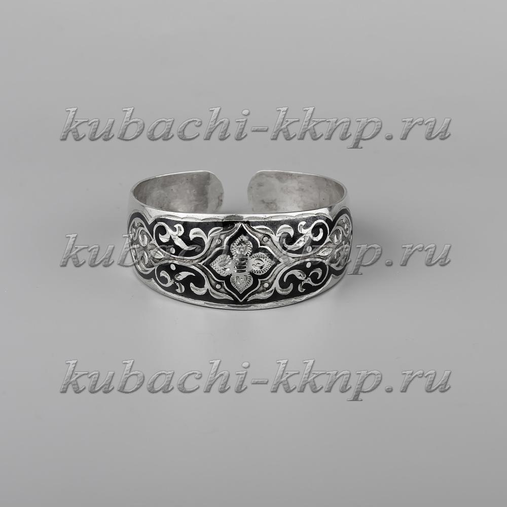 Кубачинский браслет из серебра с стильным орнаментом, бр87 фото 1
