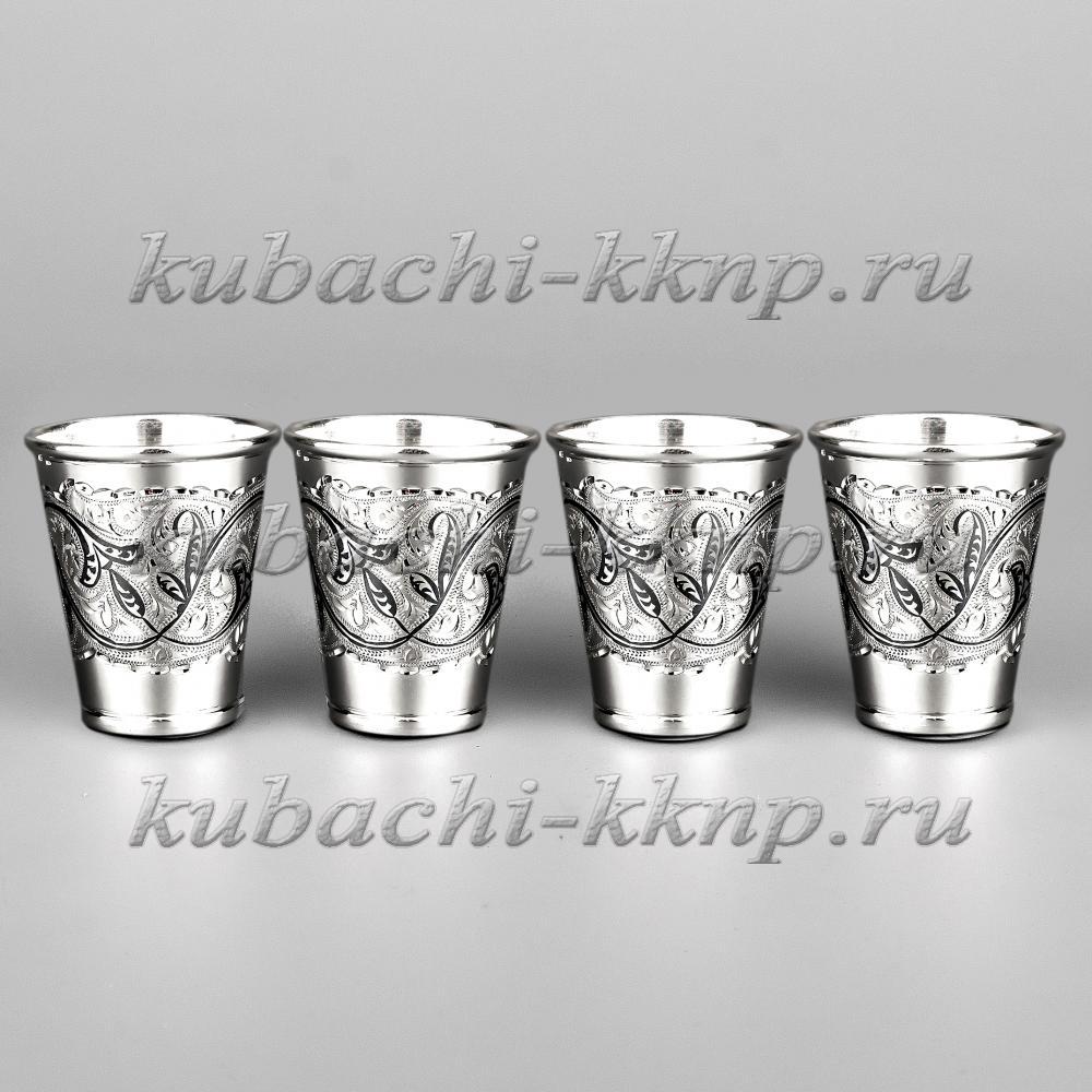 Набор кубачинских серебряных стопок  «На четверых», 40 мл, нс017 фото 1