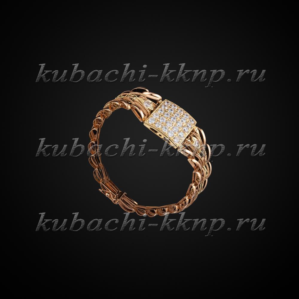 Золотой филигранный браслет Елочка с фианитами, ан128-1 фото 1