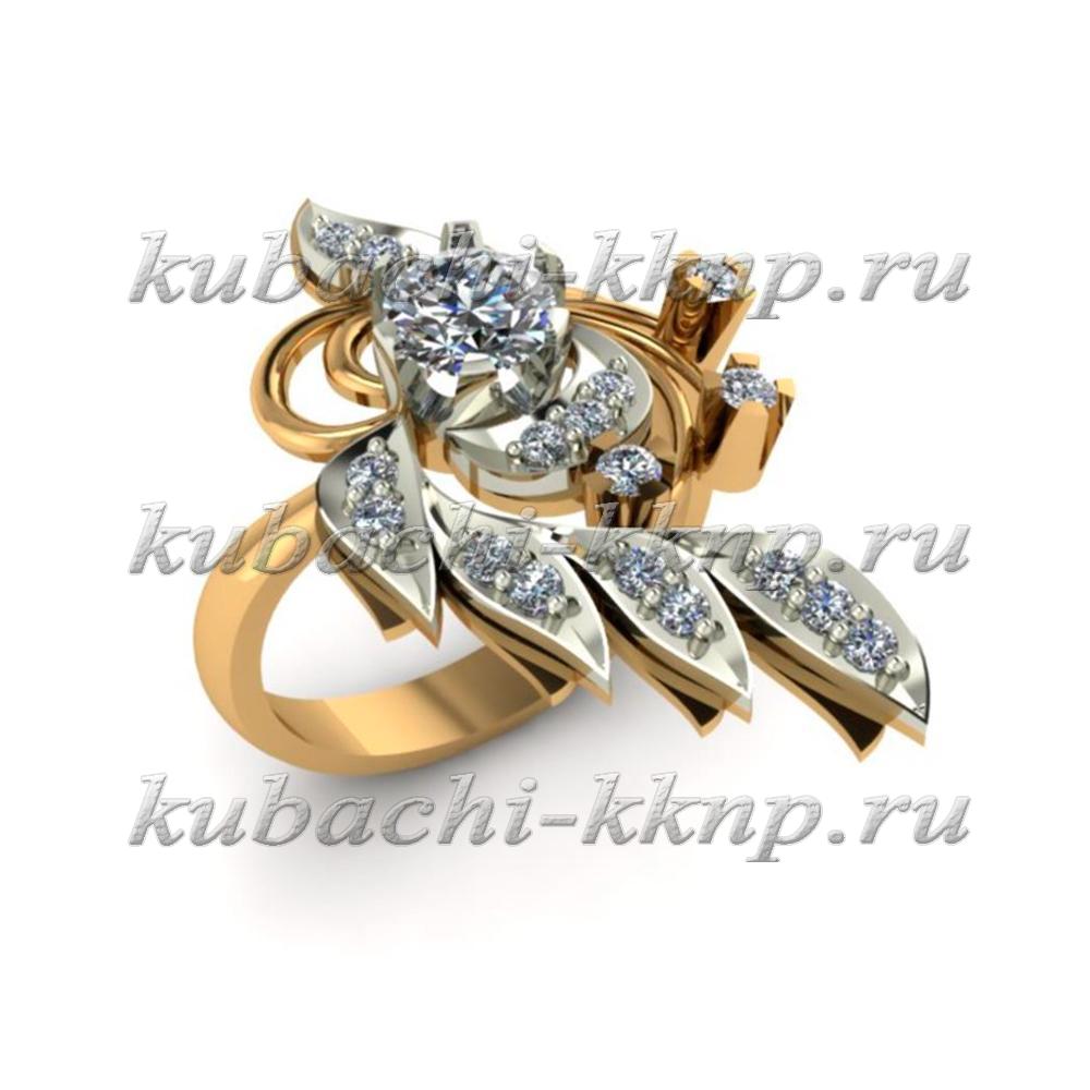 Золотое кольцо с мелкими фианитами, 00085r фото 1