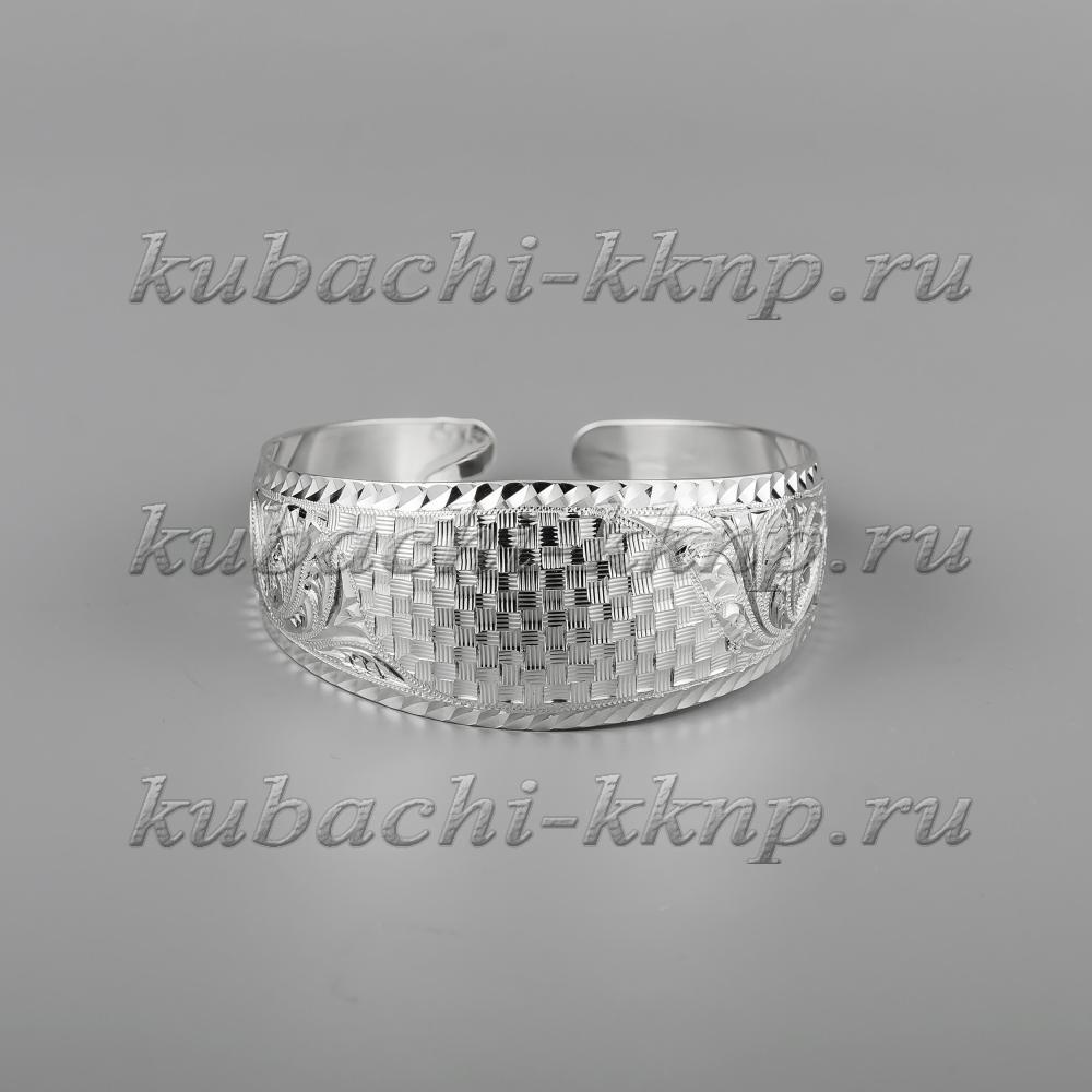 Кубачинский браслет из серебра с лазерной и ручной гравировкой, бр211 фото 1
