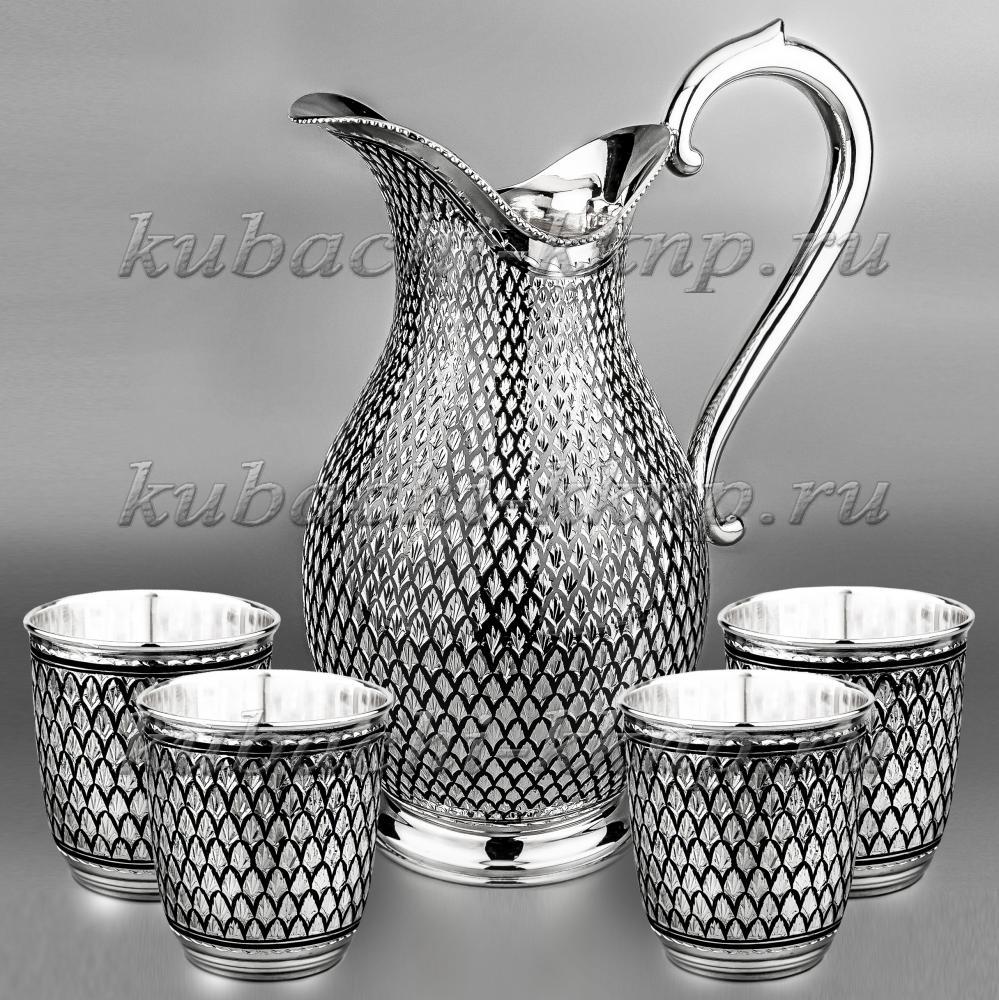 Серебряный набор с четырьмя стаканами для воды/компота Чешуя, ндв044 фото 1