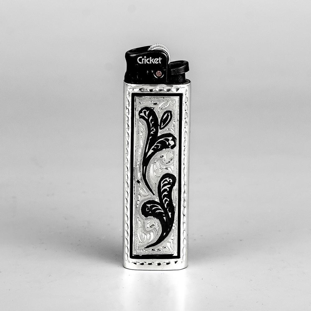 Серебряная зажигалка с растительным орнаментом, заж01 фото 1
