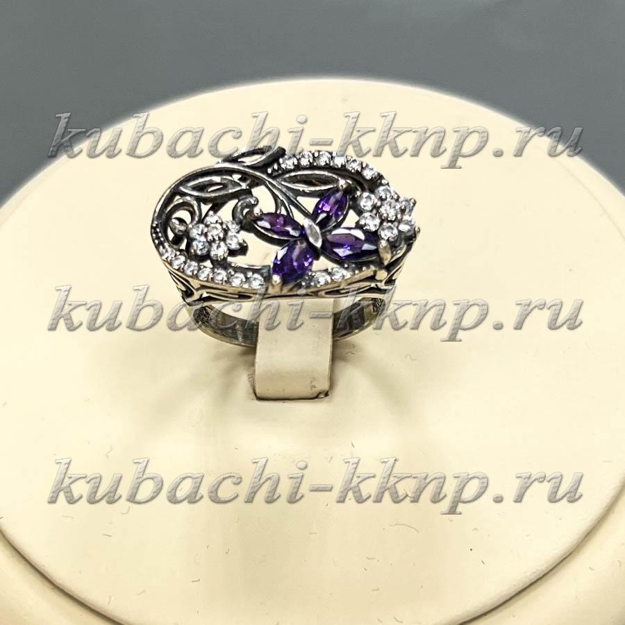Серебряное кольцо с цветными фианитами Бабочка, Ag-к101 фото 1