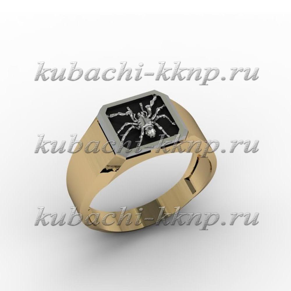 Мужское золоте кольцо с агатом и пауком, Yuv - 1178 фото 1