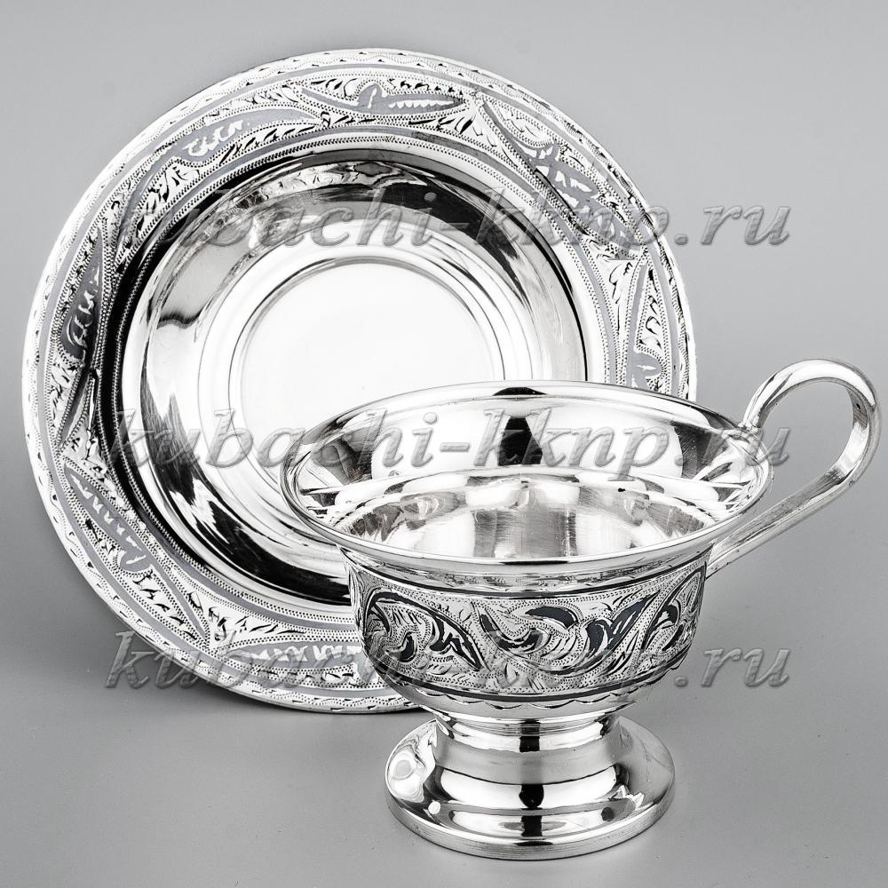 Серебряная чашка с блюдцем для варенного кофе, ЧП026 фото 4