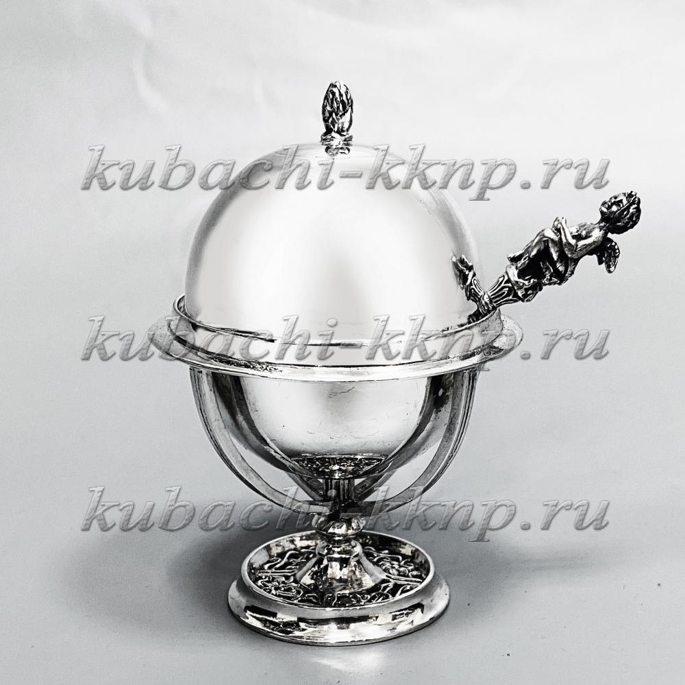 Глянцевая серебряная солонка с ложечкой-ангелочком, С047 фото 1