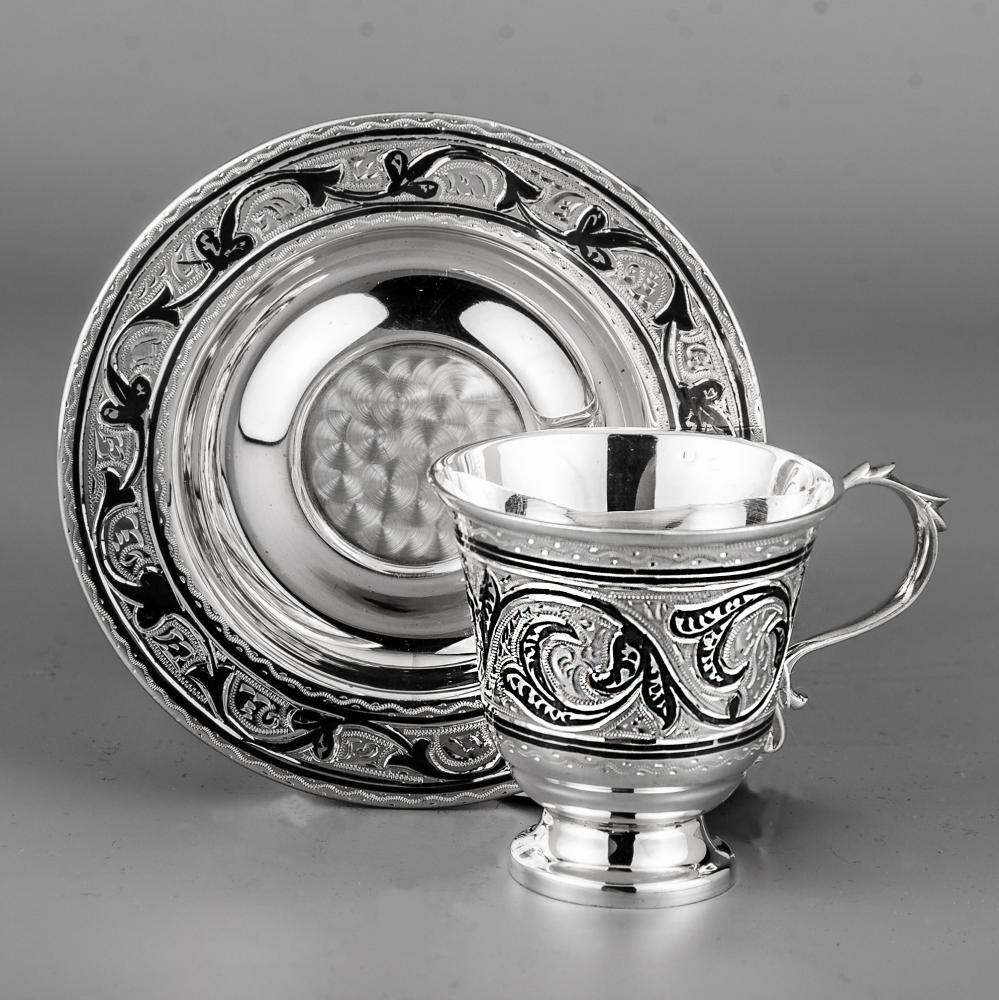Серебряная чашка с блюдцем для кофе, чп019 фото 2