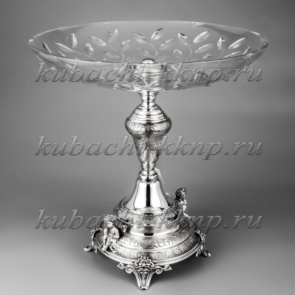 Серебряная ваза с хрустальной чашей, вз021 фото 1